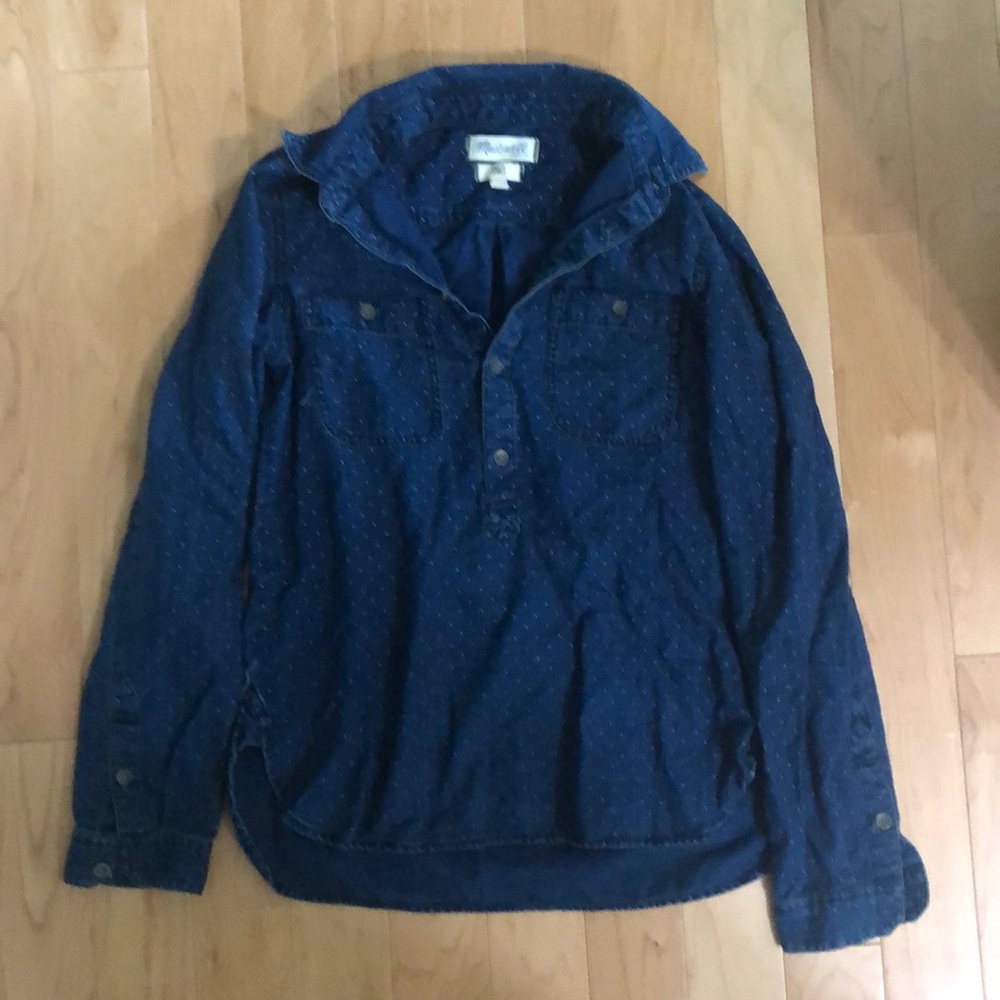 Madewell Dark Blue Pin Dot Chambray Pullover